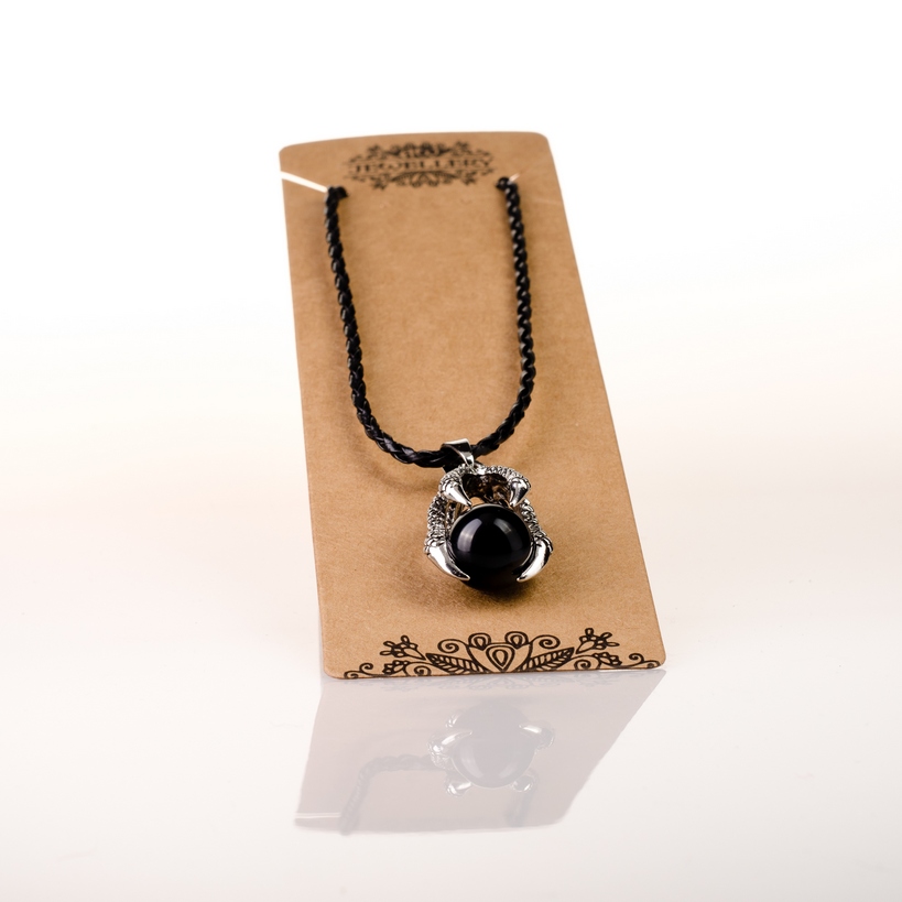 Duży naszyjnik smoczy pazur - Czarny Agat